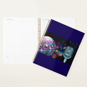 Retro Disco Ball and Vintage Microphone Planner