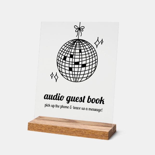 Retro Disco Ball Audio Guest Book Acrylic Sign (Angle)