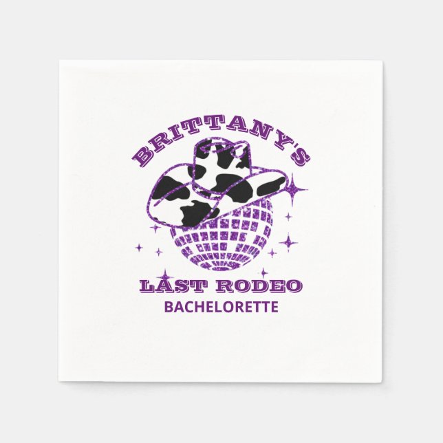 Retro Disco Ball Cowgirl Hat Bachelorette Party Na Napkin (Front)
