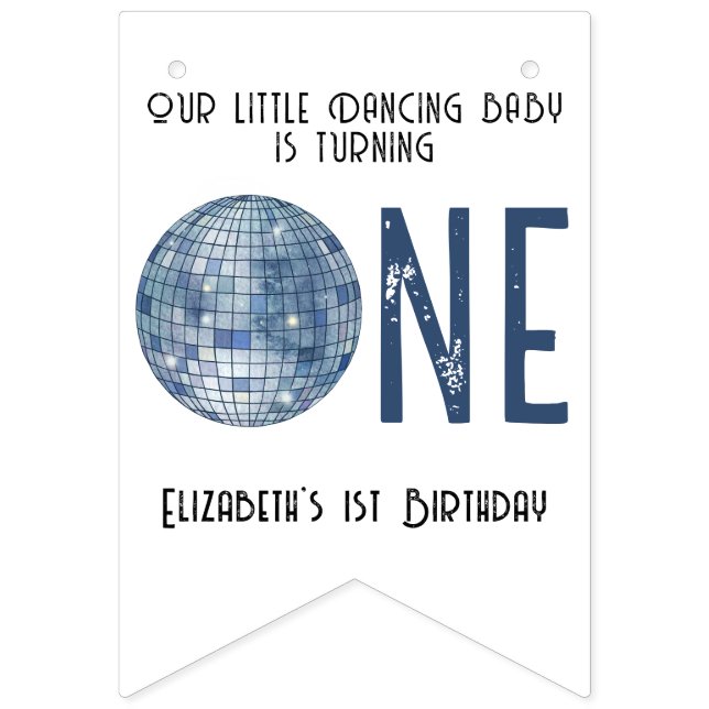 Retro Disco Ball First Birthday Party Bunting Flags (First Flag)