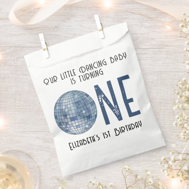 Retro Disco Ball First Birthday Party Favour Bag (Clipped)
