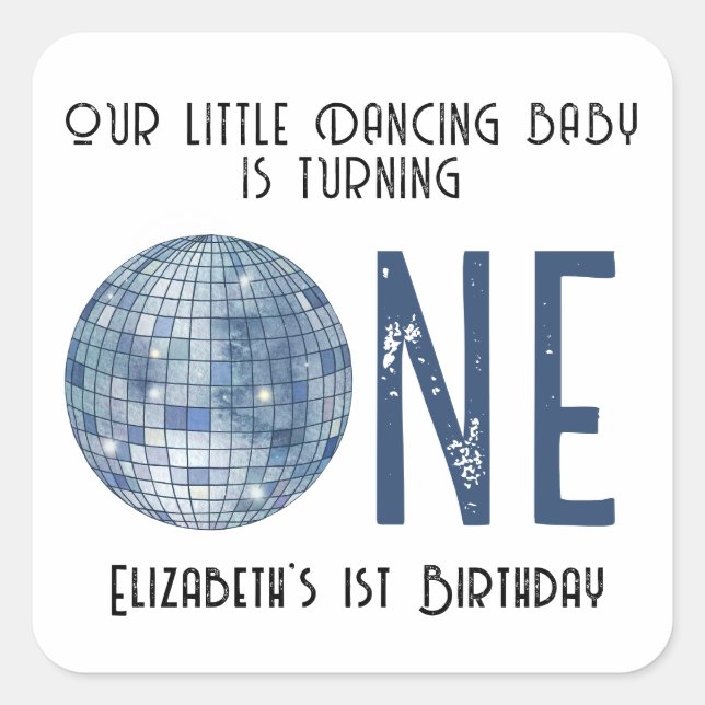 Retro Disco Ball First Birthday Party Square Sticker (Front)