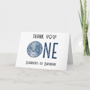 Retro Disco Ball First Birthday Party THANK YOU Card