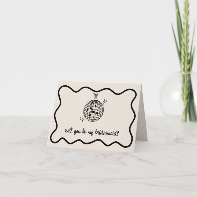 Retro Disco Ball Handwritten Bridesmaid Proposal Invitation (Front)