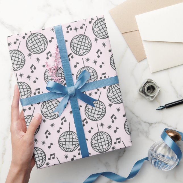 Retro Disco Ball Pink Musical Note Wrapping Paper (Gifting)