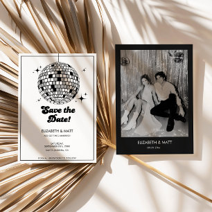 Retro Disco Ball Save The Date Black White Invitation
