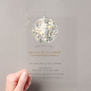 Retro Disco Ball Simple Birthday Acrylic Invitations