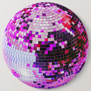 Retro disco ball sparkle glitter pink birthday 6 inch round button