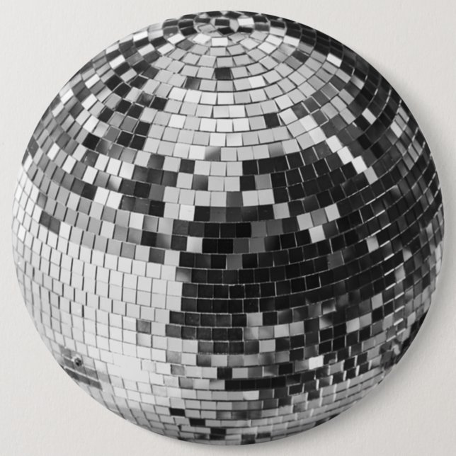 Retro disco ball sparkle glitter silver birthday 6 inch round button (Front)