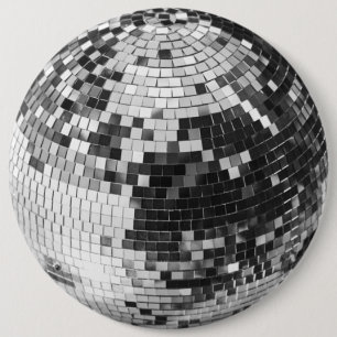 Retro disco ball sparkle glitter silver birthday 6 inch round button