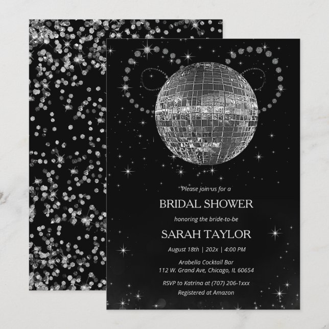 Retro Disco Bridal Shower Silver Template  (Front/Back)