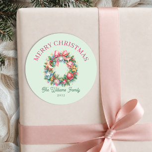 Retro Disco Christmas Wreath  Classic Round Sticker