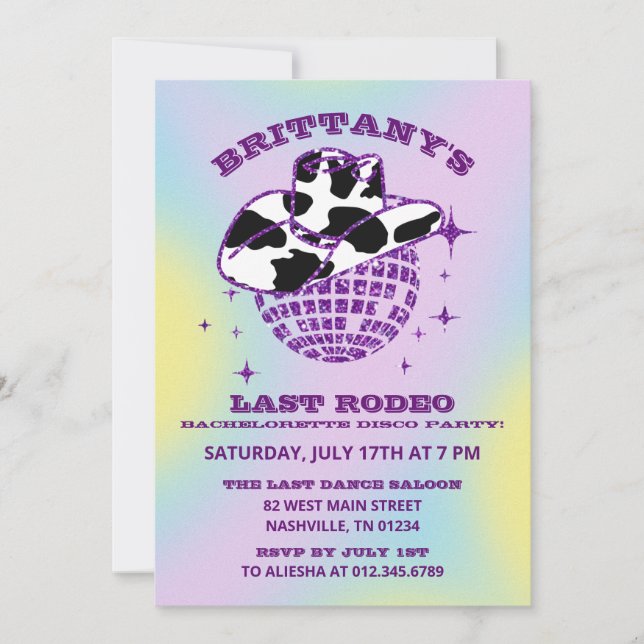 Retro Disco Cowgirl Bachelorette Party Invitation (Devant)