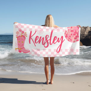 Retro Disco Cowgirl Style Personalized Beach Towel