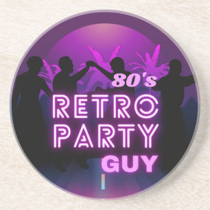 Retro disco dance party purple neon sign coaster