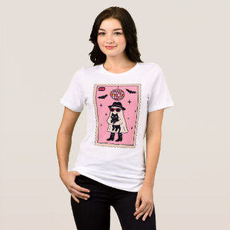 Retro Disco Ghost with Black Cat Halloween Stamp Tri-Blend Shirt