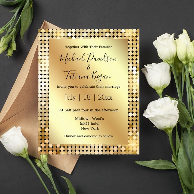 retro disco gold metallic wedding invitation flyer (Creator Uploaded)