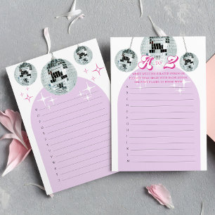 Retro Disco Groove A to Z Bridal Shower Game Card