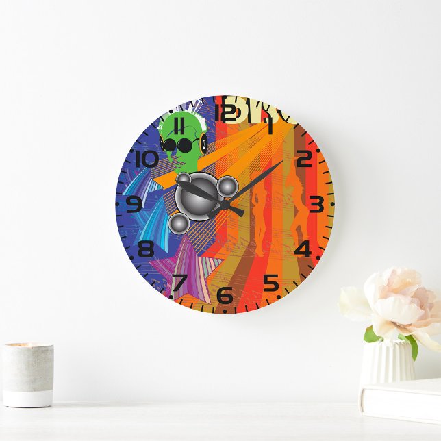 Retro Disco Party 70s Funk Art  Large Clock (Creator Uploaded)