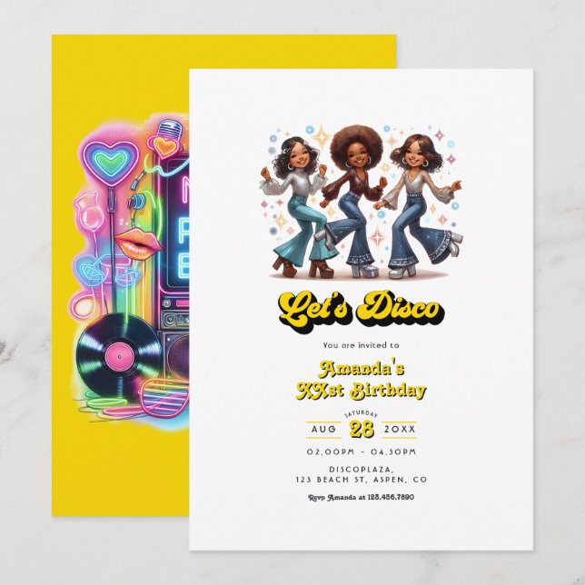 Retro Disco Photo Booth Birthday Party Invitation (Front/Back)
