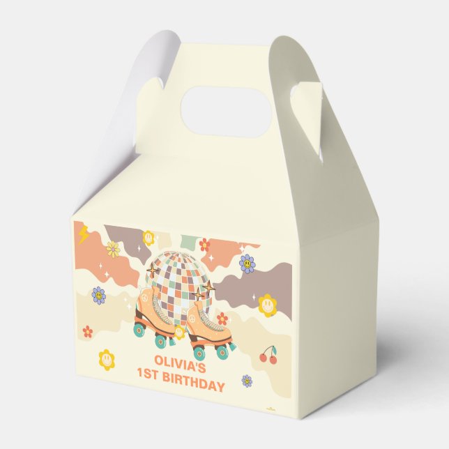 Retro Disco Roller Skate 1st Birthday Favor Box (Front Side)