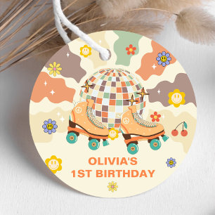 Retro Disco Roller Skate 1st Birthday Favour Tags