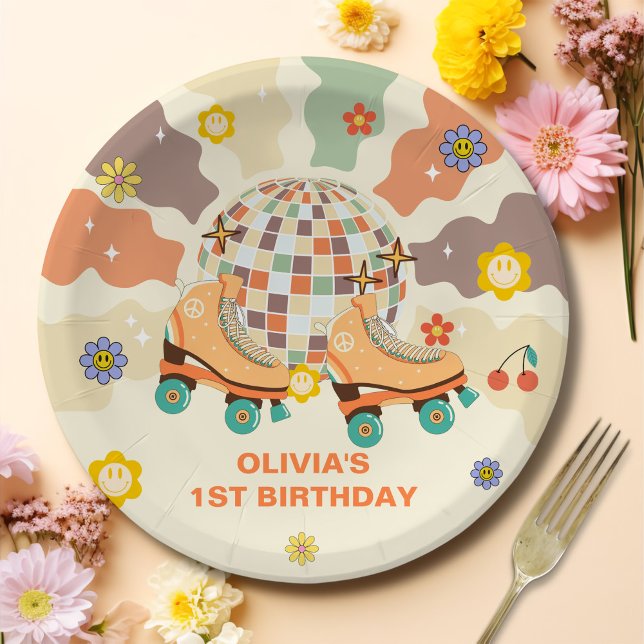 Retro Disco Roller Skate 1st Birthday Paper Plate (Creator Uploaded)