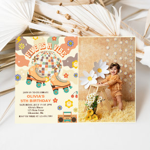 Retro Disco Roller Skate 5th Birthday Photo Invitation
