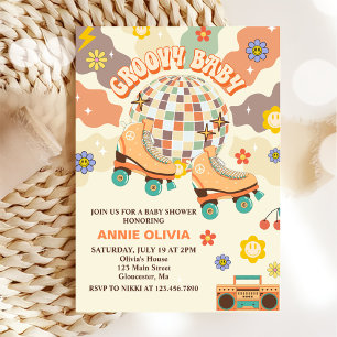 Retro Disco Roller Skate Baby Shower Party Invitation