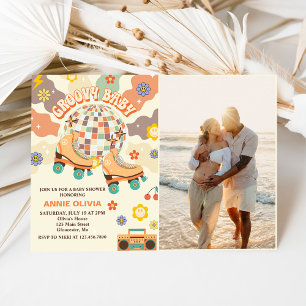 Retro Disco Roller Skate Baby Shower Party Photo Invitation