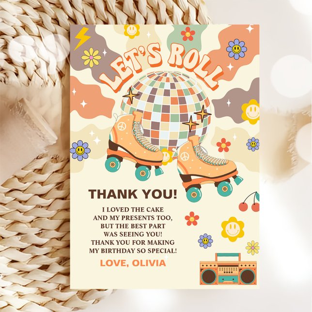Retro Disco Roller Skate Let's Roll Birthday  Thank You Card (Creator Uploaded)