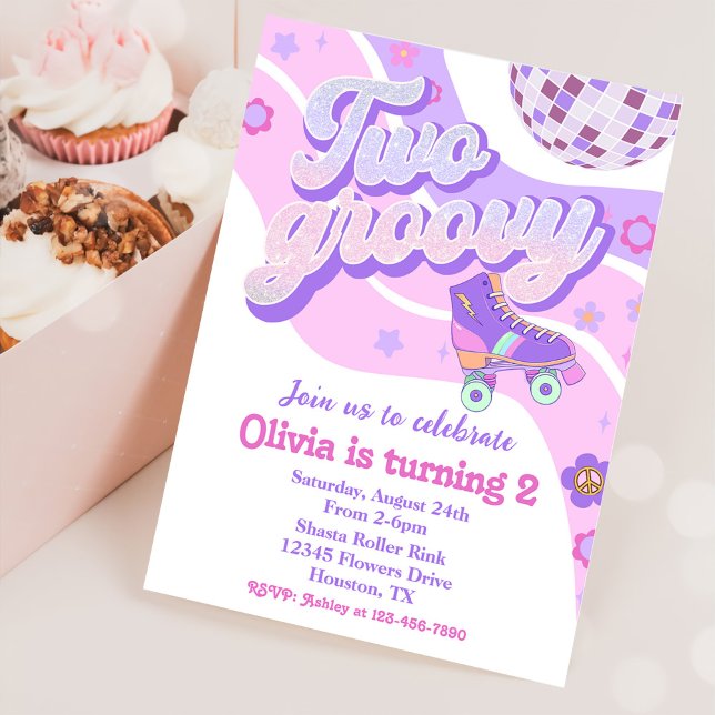 Retro Disco Roller Skate Two Groovy 2nd Birthday Invitation (Creator Uploaded)