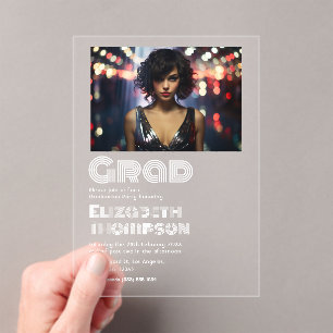 Retro Disco Typography Graduation Party Photo Acrylic Invitations