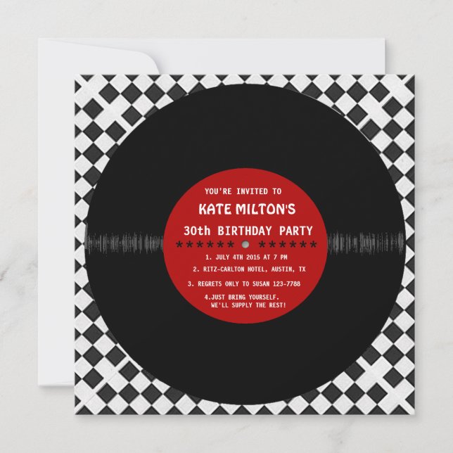 Rétro disque vinyle l invitations modernes de fête (Devant)