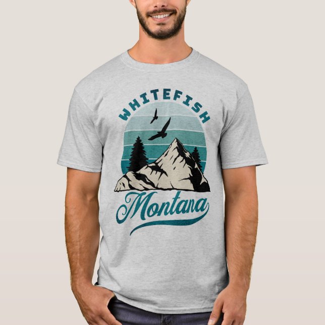 Retro Distressed Blue Whitefish Montana MT T-Shirt (Front)