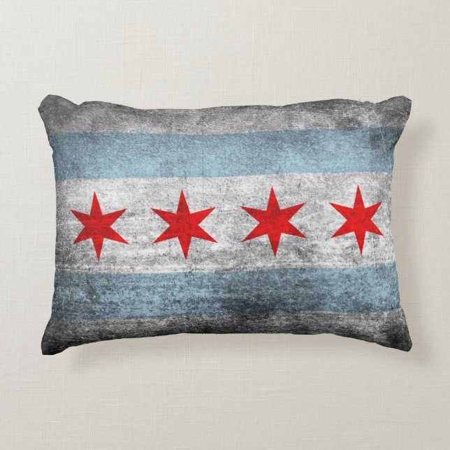 Retro Distressed Chicago Flag Decorative Pillow (Front)