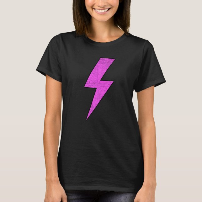 Retro Distressed Front & Back PINK Lightning Bolt  T-Shirt (Front)