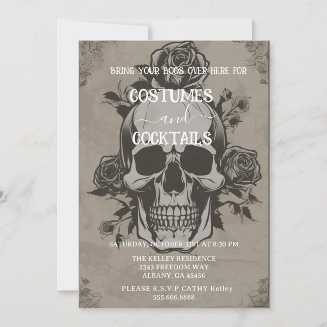 Retro Distressed Skeleton Halloween Party Bash Invitation (Front)