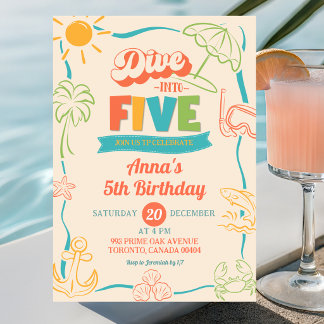 Retro Dive Into Five 5th Birthday Invitation