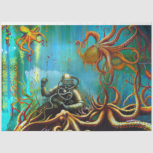 Retro Diver Metal Diving Suit Octopus Decoupage  Tissue Paper