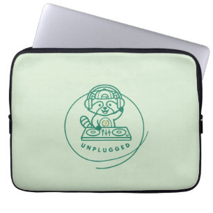 Retro DJ Raccoon Unplugged Sage Green Laptop  Sleeve