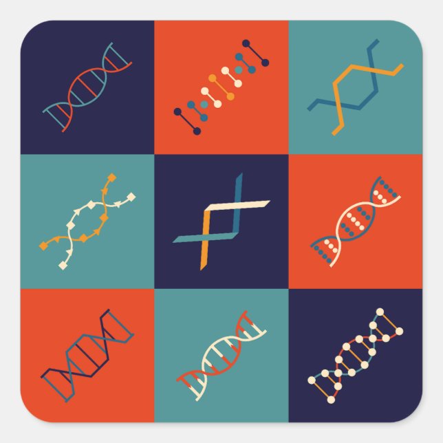 Retro DNA genetics stem biology pattern set Square Sticker (Front)