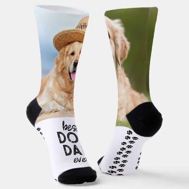 Retro DOG DAD Personalized Paw Prints 2 Pet Photo Socks (Angled)
