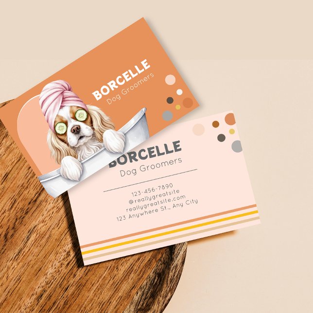 Retro Dog Groomer Pampered Puppy Business Card (Creator Uploaded)