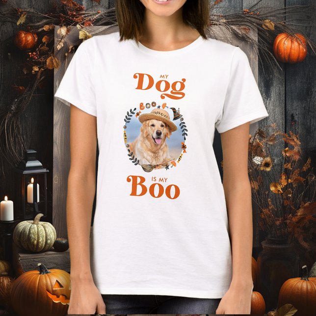 Retro Dog is my Boo Personalized Cute Pet Photo  T-Shirt (Creator Uploaded)