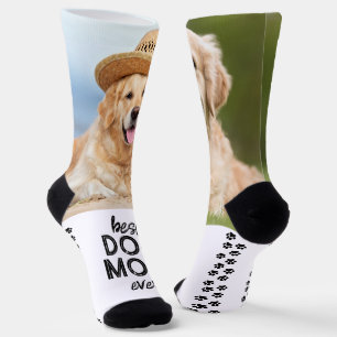 Retro DOG MOM Personalized Paw Prints Pet Photo Socks