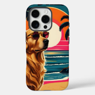 Retro Dog Sunglasses Vintage Sunset Beach iPhone 16 Pro Case