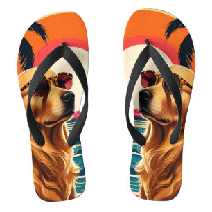 Retro Dog Sunglasses Vintage Sunset Beach  Flip Flops