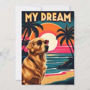 Retro Dog Sunglasses Vintage Sunset Beach  Holiday Card