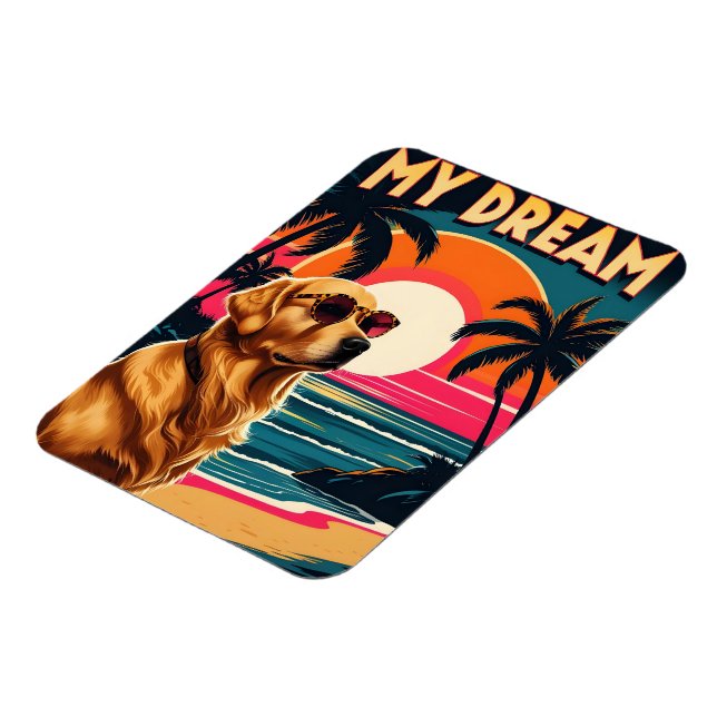 Retro Dog Sunglasses Vintage Sunset Beach  Magnet (Left Side)